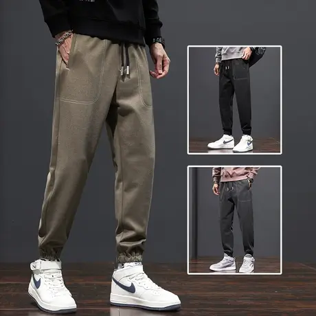 秋冬季毛呢休闲裤男士2023新款高级感痞帅男裤冬裤男款运动卫裤子商品大图