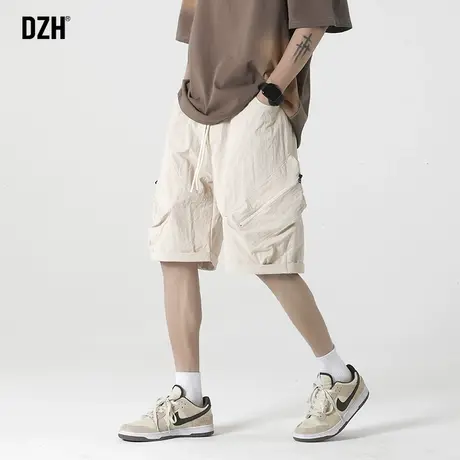 男士卡其色冰丝短裤男款夏季运动工装五分裤宽松机能风中裤半截裤商品大图