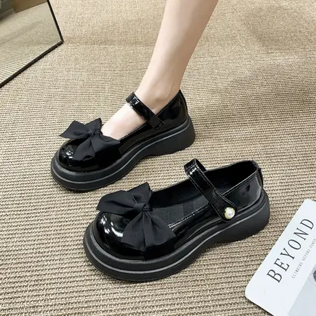 爆款日系甜美蝴蝶结玛丽珍小皮鞋女2023年早春新款松糕大头jk单鞋商品大图