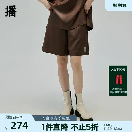 播秋季新款舒适松紧腰侧口袋中腰五分直短裤女BDP3KD0214图片