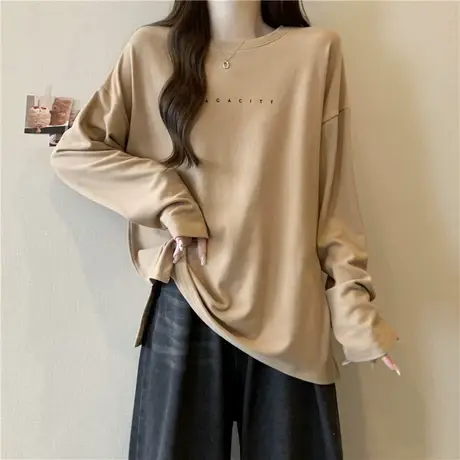 ins超火德绒打底衫女内搭外穿秋冬季宽松加厚保暖长袖T恤开叉上衣图片