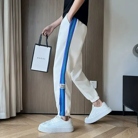 秋季男潮牌裤子休闲裤九分裤哈伦裤条纹宽松潮流束脚学生运动卫裤商品大图