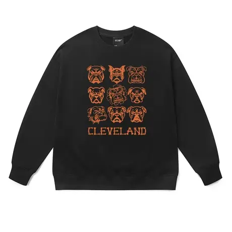 美潮青少年卫衣趣味搞怪卡通斗牛犬纯色印花嘻哈宽松情侣装秋冬装商品大图