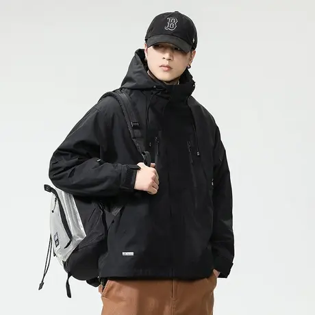 时尚潮流两件套秋冬款夹克百搭潮牌外套大码连帽冲锋衣男休闲男装商品大图