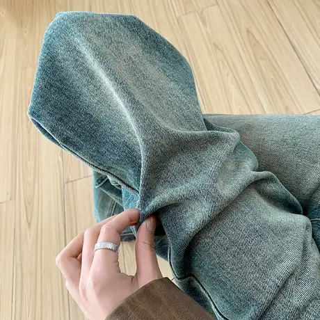 高腰直筒牛仔裤女2024年春秋新款大码宽松显瘦显高复古窄版阔腿裤商品大图