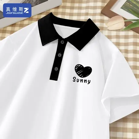 真维斯Z+美式复古polo衫女2024夏季新款设计感小众短袖t恤纯棉H图片