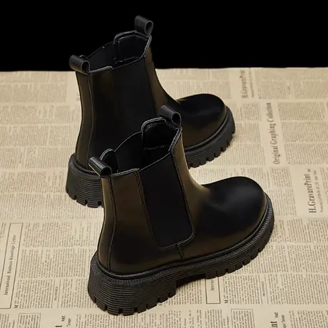 马丁靴女2024新款春季厚底黑色靴子女英伦瘦瘦切尔西短靴网红爆款图片