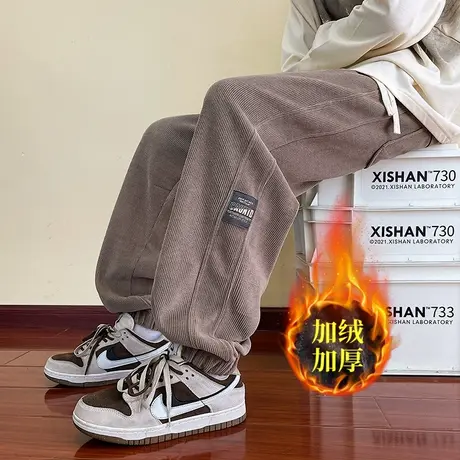 秋冬季青少年潮牌加绒运动卫裤高初中学生加厚休闲裤子男大童长裤商品大图