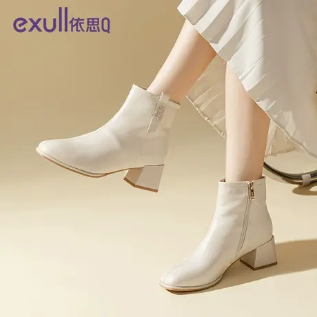 exull依思q马丁靴女款秋冬新款高跟增高短靴粗跟白色女靴皮鞋女鞋商品大图