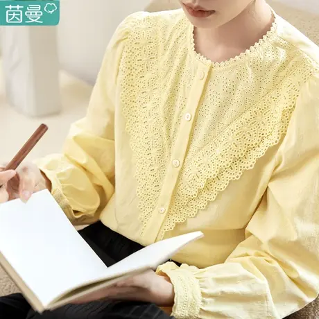 茵曼官方旗舰店刺绣纯棉长袖衬衫2024新款衬衣上衣女法式春秋打底商品大图