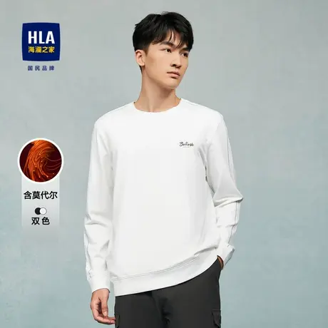 HLA/海澜之家竖条微肌理长袖T恤2023秋圆领文字印花针织布上衣男商品大图