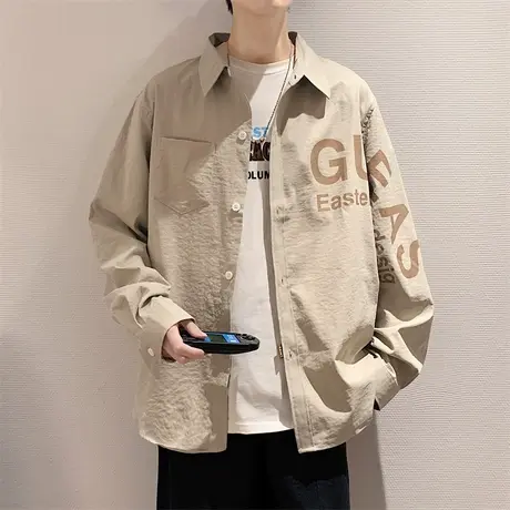 衬衫男长袖夏季潮牌易打理宽松休闲外套春秋款印花痞帅青少年衬衣商品大图