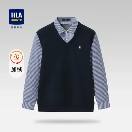【加绒】HLA/海澜之家2023针织衫男智慧绒假两件保暖服帖毛衣商品大图