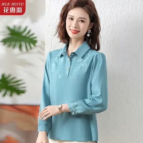 中年妈妈秋装长袖翻领小衫衬衫上衣新款薄中老年女春秋洋气打底衫图片