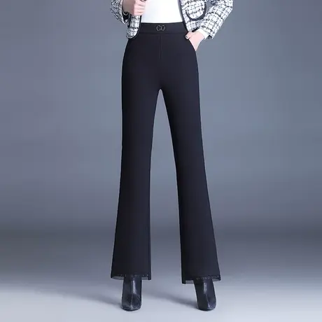 加厚蚕丝绒黑色长裤女冬季2023新款高腰通勤微喇叭裤显瘦休闲裤子商品大图