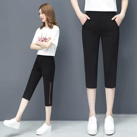 冰丝速干运动裤女夏季薄款七分休闲裤子宽松小个子网纱拼接哈伦裤图片