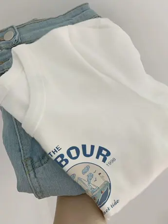 白色仿棉短袖t恤女夏季2023新款美式复古港风chic潮牌小众上衣服商品大图