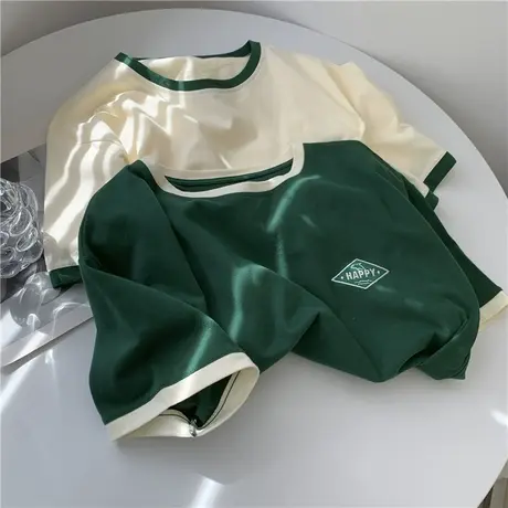 情侣装夏装短袖T恤女韩版宽松显瘦百搭复古chic港味半截袖上衣服图片