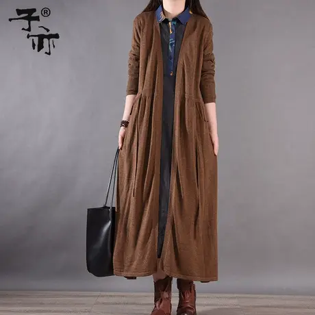 子亦2023秋装新款长款休闲百搭宽松时尚纯色长袖针织开衫毛衣外套图片