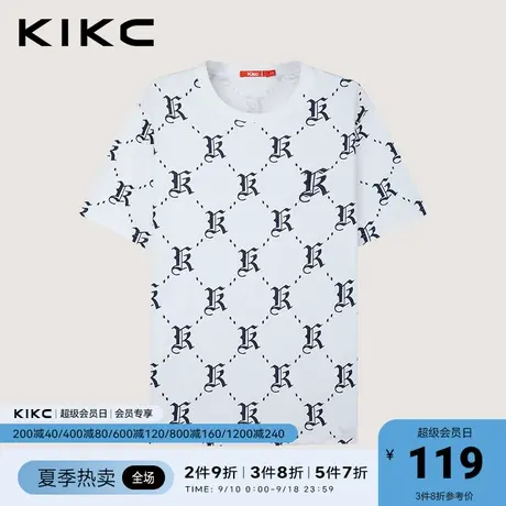 kikc男士t恤短袖2023春夏新款商场同款子满印宽松潮流老花体恤商品大图