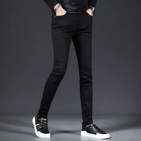 2023新款秋季黑色牛仔裤男款修身小脚潮流弹力高档牛仔裤男春秋款商品大图