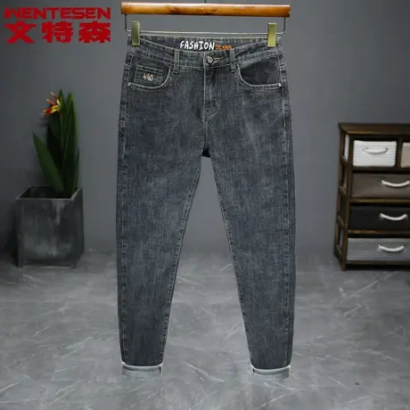春秋款牛仔裤男黑灰色修身弹力新款韩版潮流时尚休闲秋季牛仔裤子商品大图