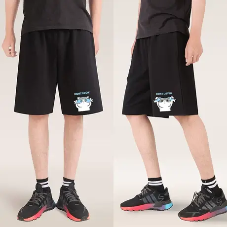 秀洛非礼勿视不闻不问猫猫狗狗柴犬印花短裤男生夏季宽松五分裤子图片