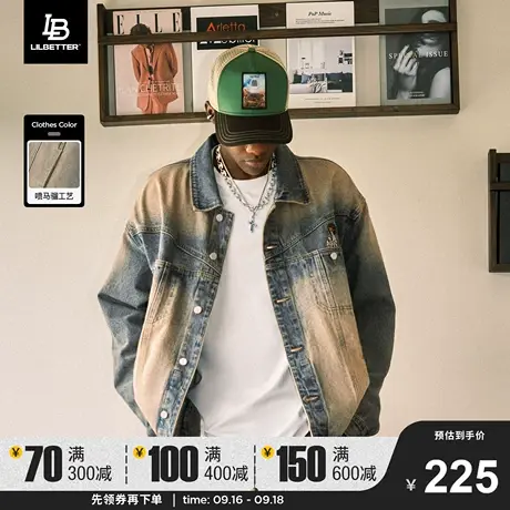 Lilbetter牛仔夹克男刺绣上衣美式复古vintage外套潮流水洗褂子LB商品大图