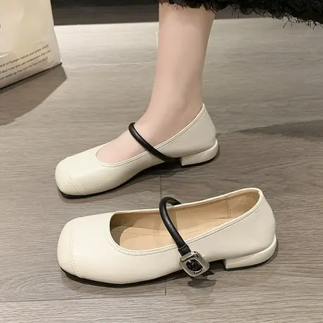 低跟方头玛丽珍鞋女夏2023年新款一字带软底奶奶鞋百搭浅口单鞋女图片