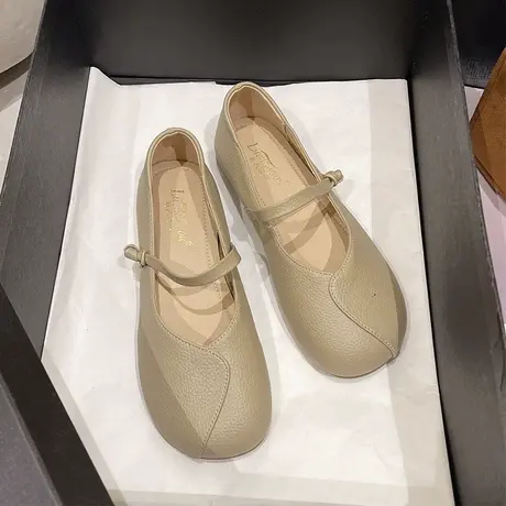 2023年新款春夏季软皮奶奶鞋女软底舒适复古浅口单鞋一脚蹬豆豆鞋商品大图