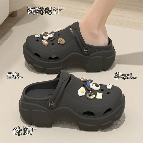 踩屎感洞洞鞋女款夏季外穿2023新款厚底增高沙滩防滑包头凉拖鞋女商品大图