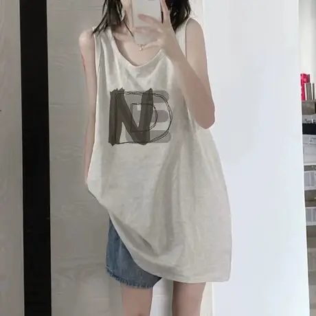 纯棉吊带运动坎肩背心无袖t恤女夏季外穿篮球服宽松港风挂脖上衣图片