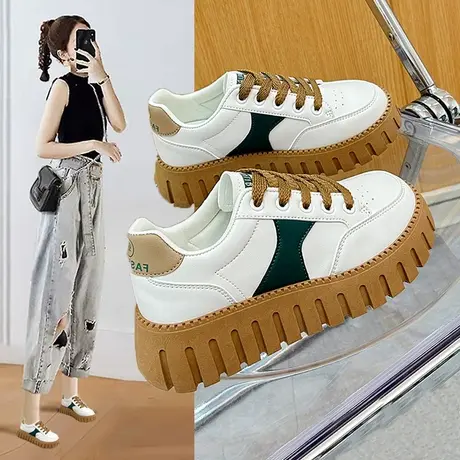 松糕女鞋2023春季新款真皮小白鞋厚底增高皮鞋小个子运动老爹鞋潮图片