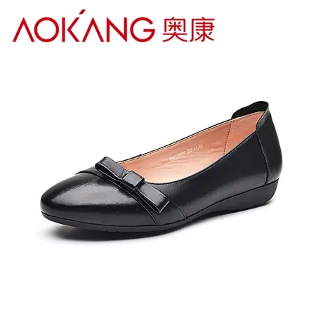 奥康女鞋真皮软底平跟工作鞋青年单鞋女士休闲小白鞋防滑皮鞋图片