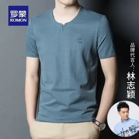 罗蒙男士短袖T恤夏季薄款冰丝棉打底上衣潮牌工装半圆领体恤衫男图片