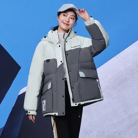 坦博尔23冬季新款羽绒服女连帽运动短款撞色拼接休闲外套TB235560图片