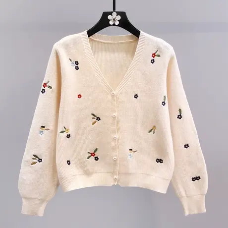 日系小清新刺绣毛衣外套女秋冬2023新款长袖外搭洋气减龄针织开衫商品大图