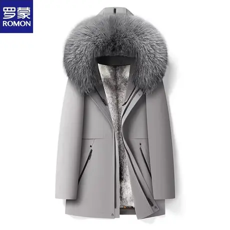罗蒙短款冬季时尚加厚休闲派克服新款皮毛一体水貂毛皮草男士外套图片