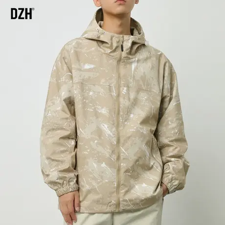 男式冲锋衣外套男休闲运动驼色ins男装秋季2023新款潮牌宽松上衣商品大图