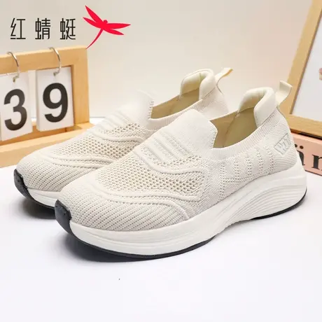 红蜻蜓女鞋2025夏季新款套脚运动休闲鞋女轻便软底舒适飞织女单鞋图片