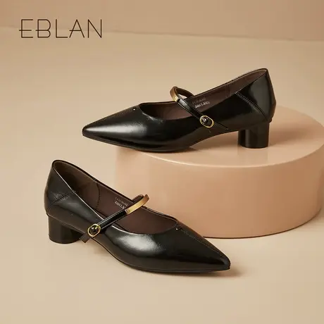 EBLAN/伊伴女鞋2025春季新款百搭时尚复古轻便休闲鞋真皮浅口单鞋图片
