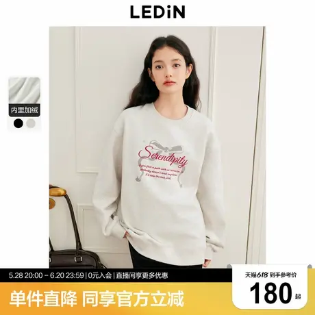乐町蝴蝶结印花圆领卫衣女装季新款宽松落肩字母刺绣上衣加绒卫衣图片
