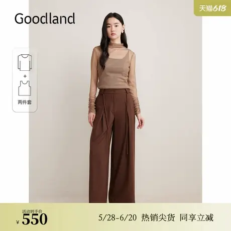 【博主同款】Goodland美地秋季网纱衬衫紧身弹力皮肤衣商品大图