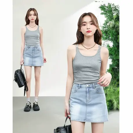 KMV真维斯吊带背心女2025新款夏季法式修身无袖短款方领打底上衣图片