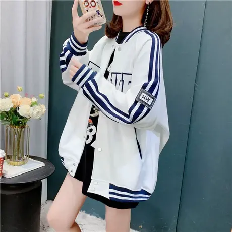宽松韩版棒球服卫衣开衫女2022春秋新款时尚洋气百搭网红外套上衣图片