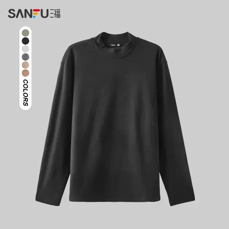 三福2023冬男士纯色打底衫长T恤 休闲保暖修身中领上衣477706商品大图