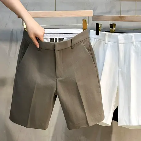 夏季薄款男士小西裤短裤修身休闲裤轻商务白色中裤直筒五分裤潮图片