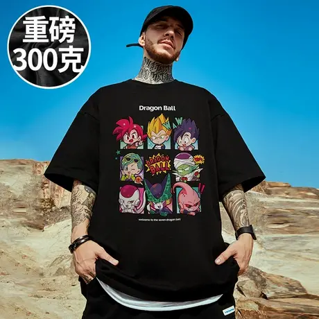 100%纯棉重磅300g日系卡通加肥加大码男装半截袖胖子短袖T恤夏季商品大图