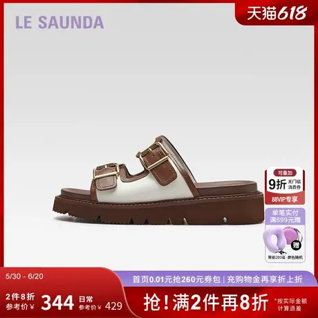 莱尔斯丹新款休闲复古拼接厚底舒适勃肯一字拖女鞋49705图片