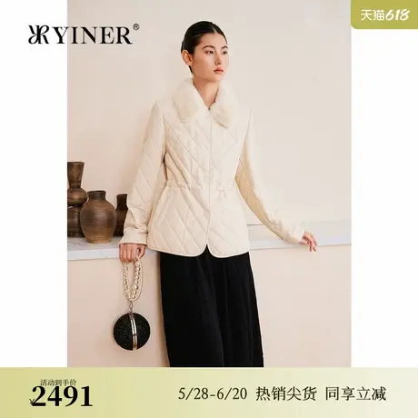 YINER音儿专选2025春季新款獭兔毛领羊皮真皮皮衣骆驼毛绒棉服图片